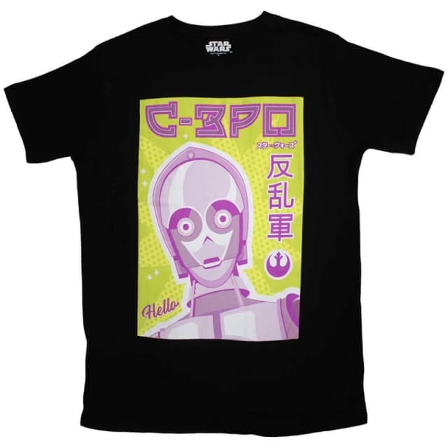 Star Wars C-3PO Japanese Logo T Shirt Black unisex