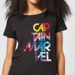 Captain Marvel Galactic Text Womens T-Shirt - Black