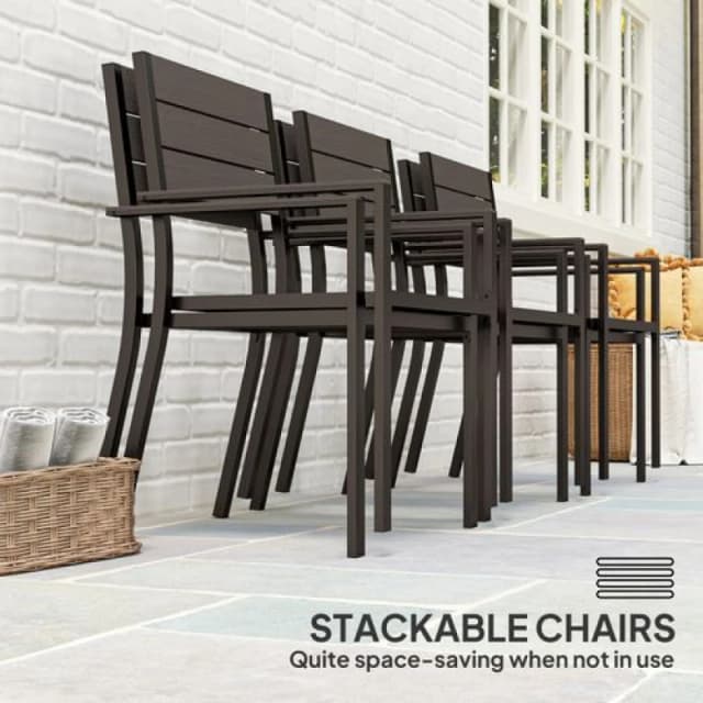 Outsunny 7 Piece Garden Furniture Set with Table and 6 Stackable Chairs TJ Hughes 5063603206335