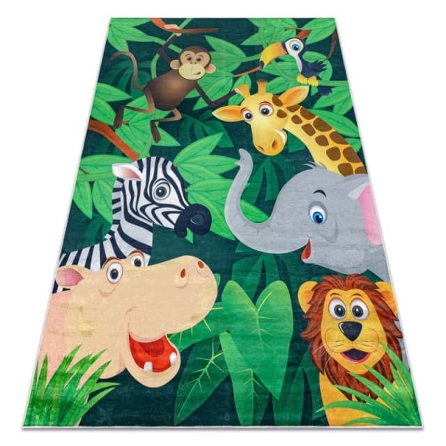 RugsX Bambino 2705 Washing Carpet Animals, Africa For Children Anti Slip - Green / Brown 140X200 Cm