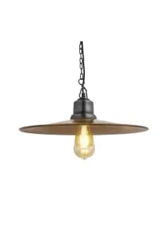 Brooklyn Flat Pendant, 15 Inch, Brass, Pewter Chain Holder