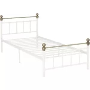 Marlborough 3ft Single Bed Bed Frame in White and Antique Brass Finish