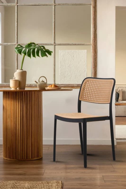 Fusion Living White Plastic Cafe Dining Chair Black