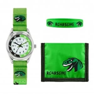 Tikkers Childrens Green Dinosaur Fabric Strap Watch