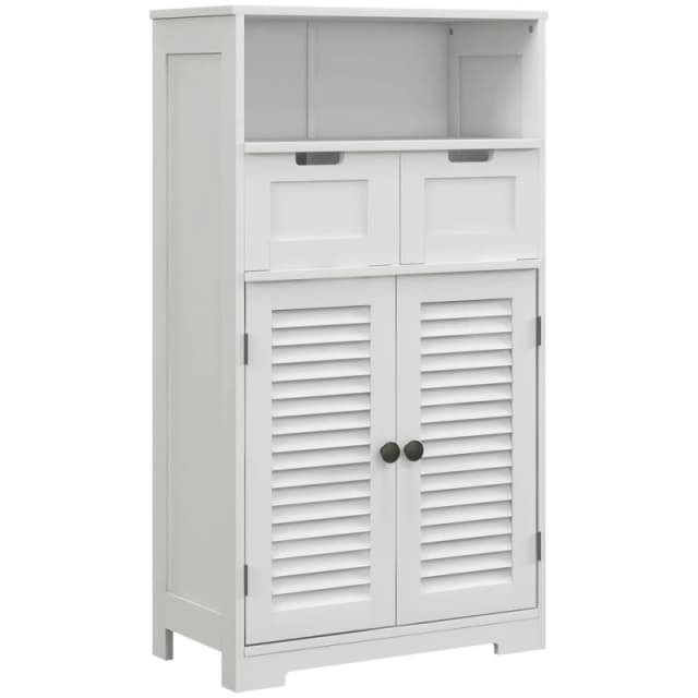 Kleankin Small Bathroom Storage Cabinet With Louvred Doors, White 834-666V80WT