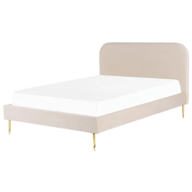Beliani Bed Velvet Flayat 160 X 200 Cm (Eu King Size) Light Beige