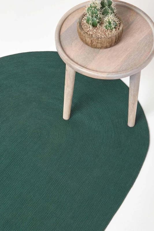 Homescapes Forest Green Handmade Woven Braided Oval Rug, 110 X 170 Cm