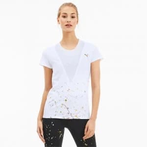 PUMA Metal Splash Deep Womens Training T-Shirt, White, size Small, Clothing