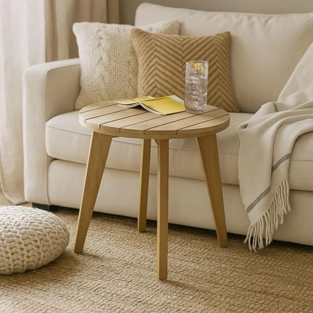 FurnitureboxUK FurnitureboxUK Iko Solid Wood Round Indoor / Outdoor Side Table in Brown Brown One Size Unisex 5056784315767