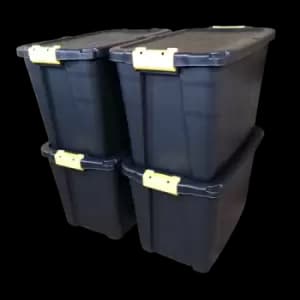 4 x 60L Heavy Duty Storage Tubs Sturdy, Lockable, Stackable and Nestable Design Storage Chests with Clips in Black