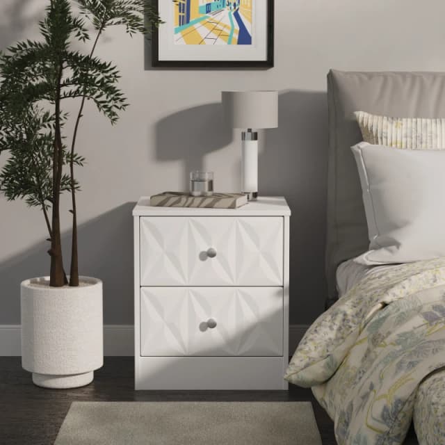 Genoa Ready Assembled Matt White 2 Drawer Bedside Chest (H)521mm (W)450mm (D)395mm