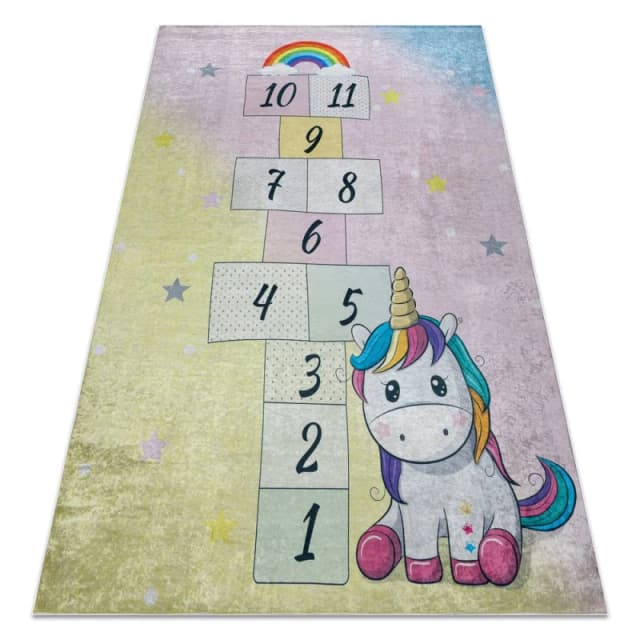 RugsX Bambino 54060 Washing Carpet Unicorn, Hopscotch For Children Anti Slip - Pink / Ye 140X200 Cm