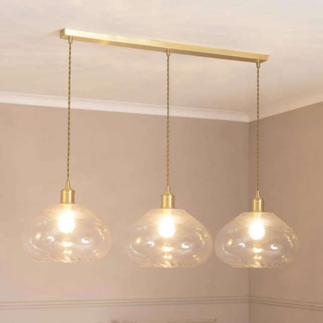 ValueLights ValueLights Corinne Twill Spiral Glass 3 Drop Brushed Gold Diner Ceiling Pendant Light in Clear Clear One Size Unisex 5059406063480