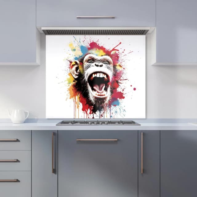Warren Reed - Designer Coloured Splashart Crazy Monkey Face Kitchen Splashback in Red Size: 600mm x 750mm Red Unisex 600mm x 750mm