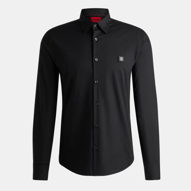 HUGO Slim-Fit Logo Shirt - Black XL