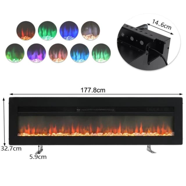 Kabinet UK Wall Mounted Electric Fireplace with Remote Black unisex One size