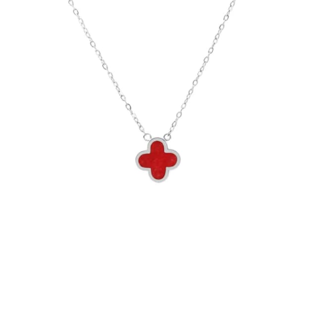 Say It With Cherry Red Crystal Clover Necklace - Silver Size: 18" Silver Unisex 18"