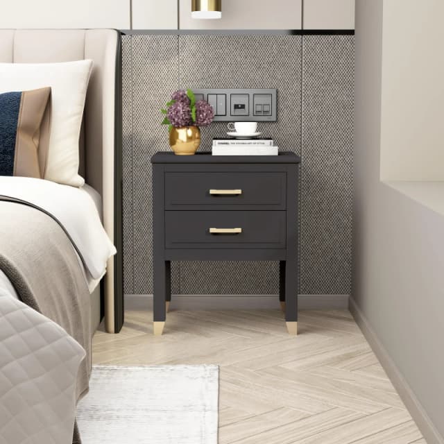 Cabinet Bits Palazzi 2 Drawer Bedside Table in Dark Grey Dark Grey Unisex