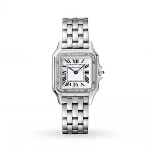 Panthre De Cartier Watch Medium Model, Quartz Movement, Steel, Diamonds