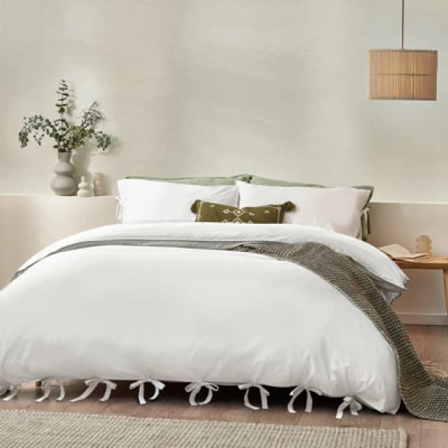 Mallow Bow Tie Duvet Cover Set Warm White, Warm White / Single