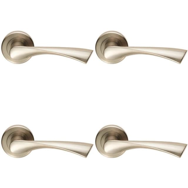 Loops 4x PAIR Angular Twisted Handle on Round Rose Concealed Fix Satin Nickel Metallics