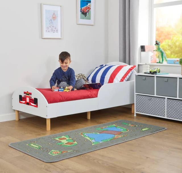 Liberty House Toys Kids White Toddler Bed - Formula 1 Size: Cot Bed White Unisex Cot Bed