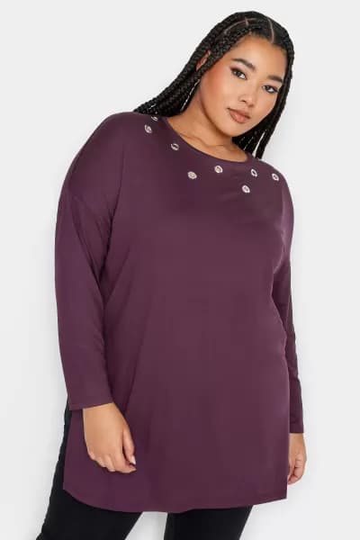 Yours Yours Eyelet/Stud Oversized Ls T-Shirt B