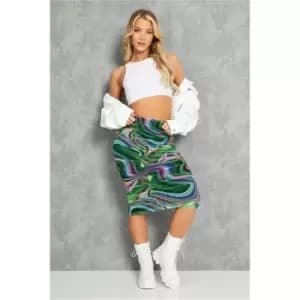 I Saw It First Green Abstract Printed Double Layer Mesh Co-Ordmidi Skirt - Green