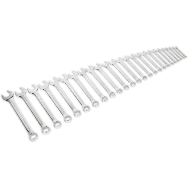 Loops 25pc Slim Handled Combination Spanner Set -12 Point Metric Ring Open Head Wrench Multi