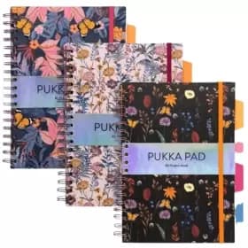 Pukka Pad Bloom B5 Hardback Project Book, Ruled 200 Pages - Assorted Designs (3 Pack)