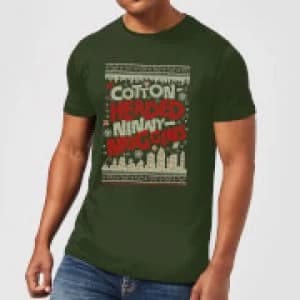 Elf Cotton-Headed-Ninny-Muggins Knit Mens Christmas T-Shirt - Forest Green - L
