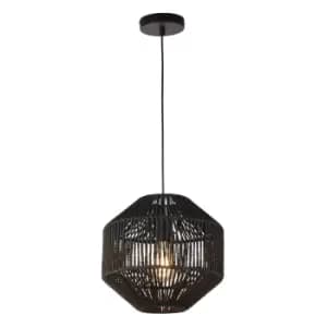 1 Light Pendant, Black Wicker