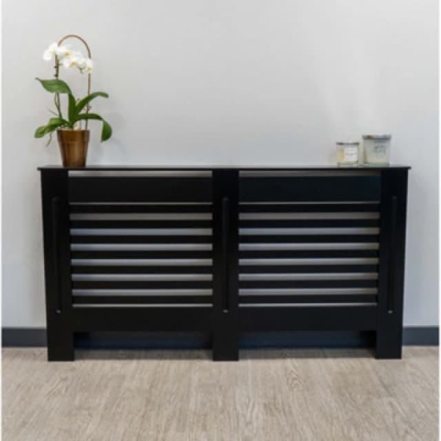 Jack Stonehouse Black Horizontal Slat Mdf Radiator Cover - Large - 152Cm (W) X 81.5Cm (H) X 19Cm (D)