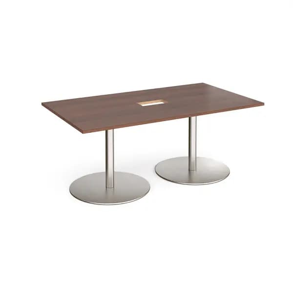 Eternal Rectangular Office Boardroom Table with Power Module Cut Out - Walnut - Brushed Steel Base - W1800mm