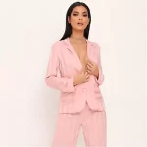 I Saw It First Stripe Satin Single Breasted Blazer - Pink
