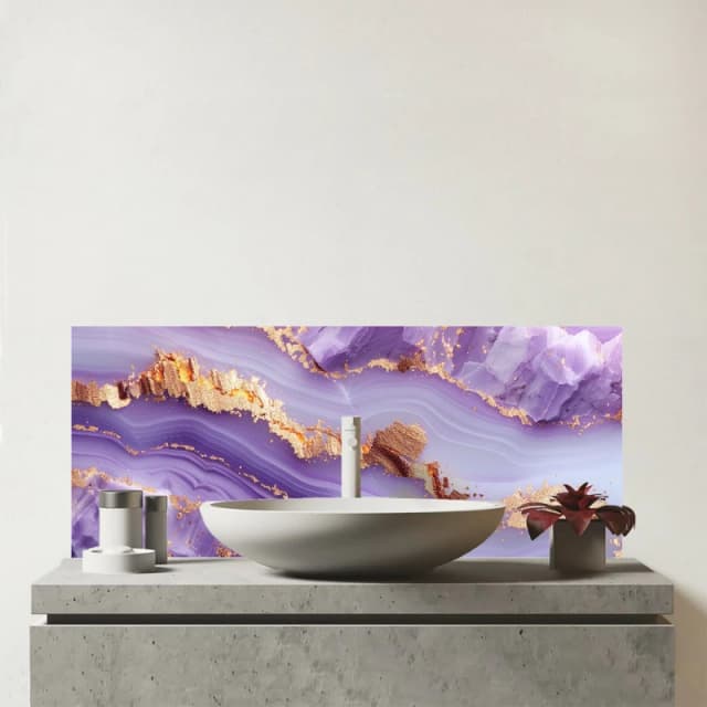 Warren Reed - Designer Light Purple Marble Effect Glass Bathroom Splashback Purple Unisex