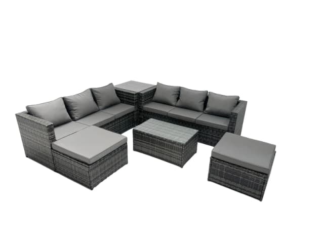 Fimous 8-seater Patio Coffee Table Sofa Set with Side Table 2 Big Footstools in Dark Grey Dark Grey Unisex