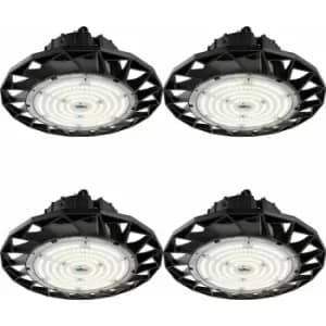 4 pack High Bay Emergency Pendant Light 100W Daylight White LED - Matt Black
