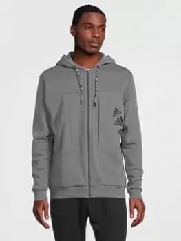adidas BrandLove Zip Hoodie - Grey/Black, Grey/Black, Size S, Men