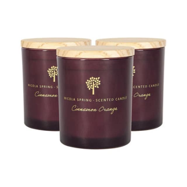 Nicola Spring 3X Soy Wax Scented Candles - 130G - Cinnamon & Orange - Festive Spiced Scent Glass Jars Long Burn Fragrance Set