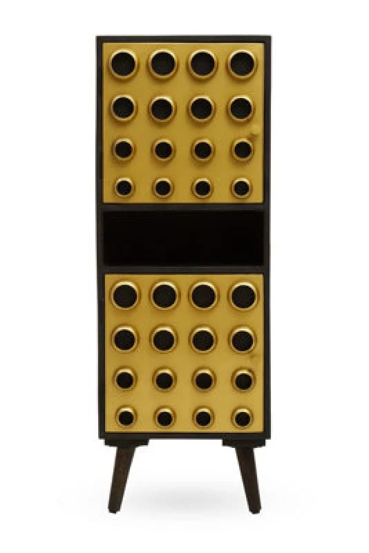 Premier Housewares Storage Cabinets, Black Mango Wood with Warm Metallic Finish, Two Door Storage & Modern Shelving Space Gold