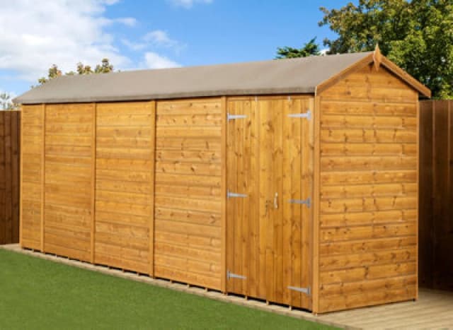 Empire Sheds Empire Modular Apex 4X18 Dipped Treated Tongue And Groove Wooden Garden Shed Double Door (4' X 18' / 4ft X 18ft) (4X18)