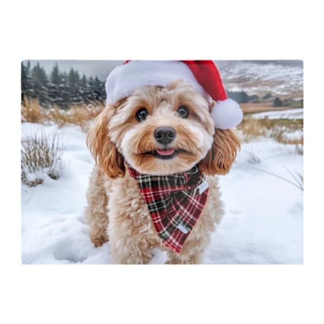 Warren Reed Designer Snowy Christmas Cavapoo Glass Chopping Board