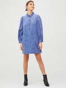 Whistles Chunky Cord Western Dress - Pale Blue