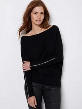 Mint Velvet Zip Cuff Batwing Jumper - Black, Size XS, Women