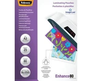 Fellowes Enhance 80 Micron A3 Laminating Pouches 25 Pack