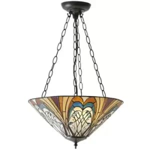 Tiffany Glass Hanging Ceiling Pendant Light Bronze Inverted Lamp Shade i00122