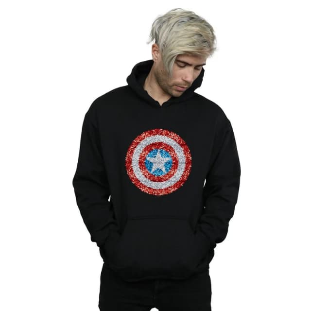 Marvel Marvel Men Captain America Pixelated Shield Hoodie in Black Size: Small Black S Male 5059114539895