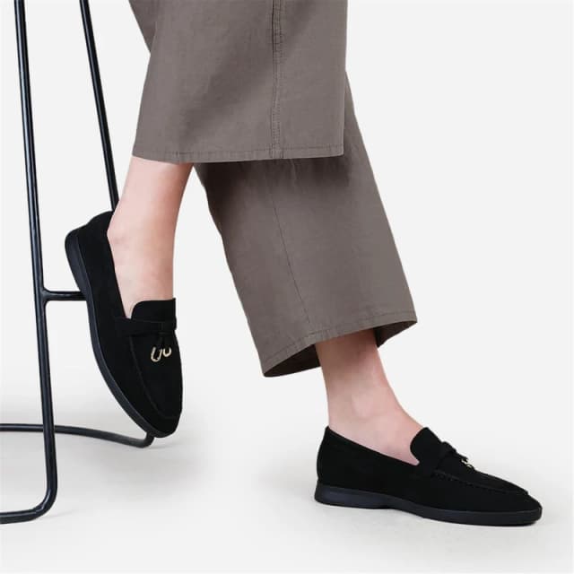 Wheres That From Black Suede Pegasus Slip On Trim Loafers Black 4