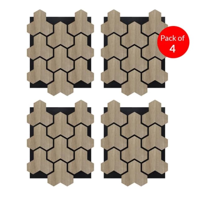 ENER-J Geometric Hexagon Wooden Acoustic Panels 620x800mm PET MDF (4) in Light Brown Light Brown Unisex